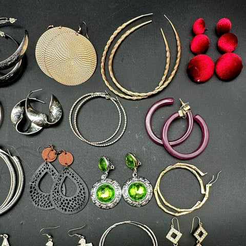 Vintage to Modern Costume Earring Lot 35+ Pairs Hoops Tassels Boho Beaded