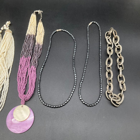 Mixed Costume Jewelry Lot of 8 Necklaces Multi-Strand Seed Bead Shell Boho