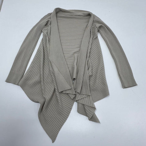 Marisa Minicucci Women's Tan Merino Wool Ribbed Drape Front Cardigan M