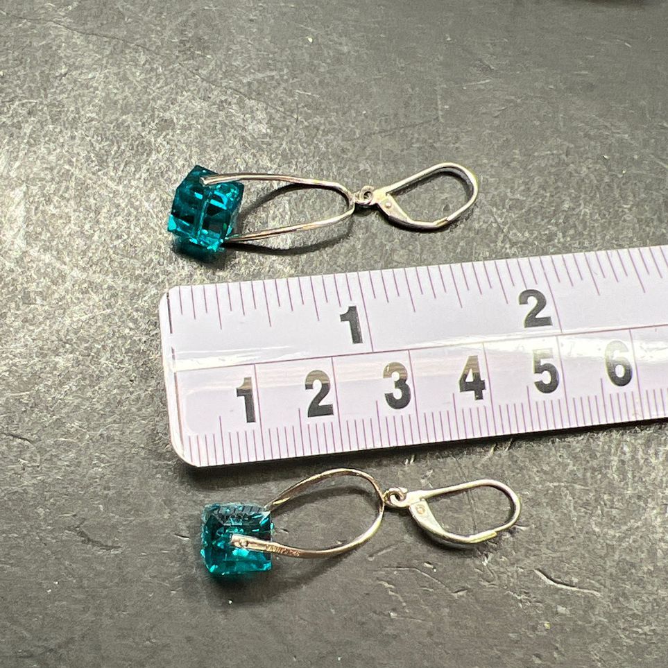 Sterling Silver Turquoise Glass Crystal Cube Bead Earrings