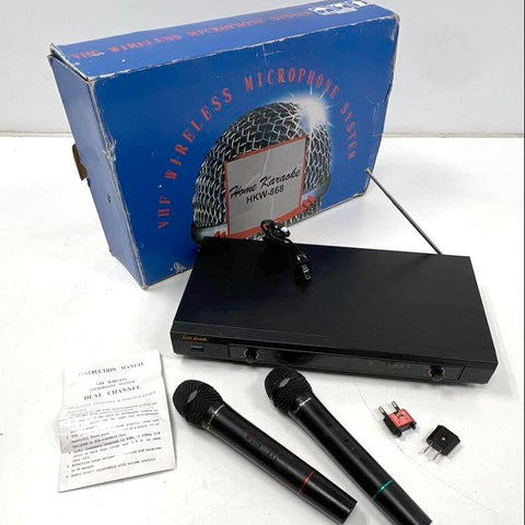 Home Karaoke HKW-868 Vintage VHF Wireless Microphone System Dual Channel Boxed