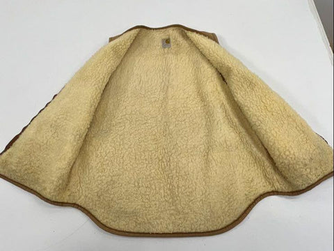 Vintage Carhartt Duck Canvas Sherpa Lined Zip Vest Tan Brown Men's Large Tall LT