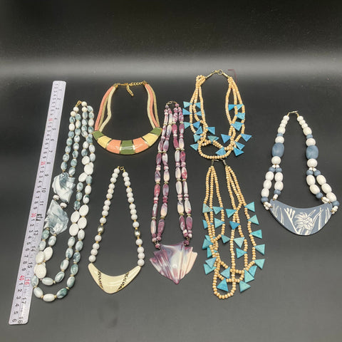 Vintage Retro Costume Jewelry Lot 6 Statement Necklaces Bib Beaded Enamel