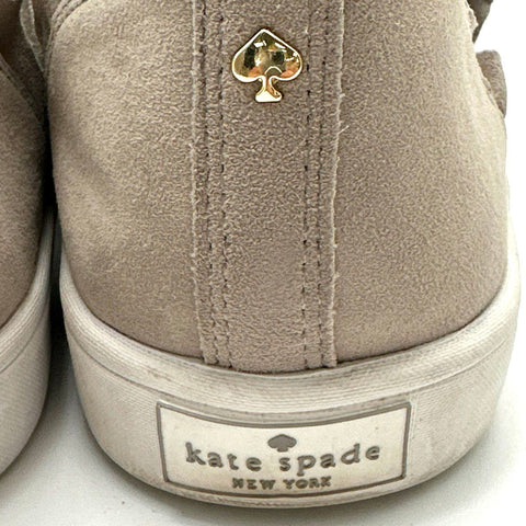 Kate Spade New York Ruffle Suede Taupe Grey Slip On Sneakers Women's Size 8M