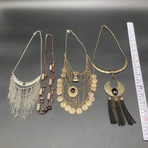 Lucia Boho Statement Necklace Lot of 4 Coin Fringe Crescent Bib Jewelry
