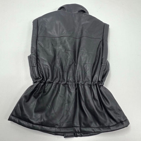 Steve Madden Women's Celestina Faux Leather Puffer Vest Black Cinch Waist M