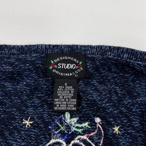 Vintage 90s Designers Studio Originals Women's Christmas Sweater Vest Navy Sz S