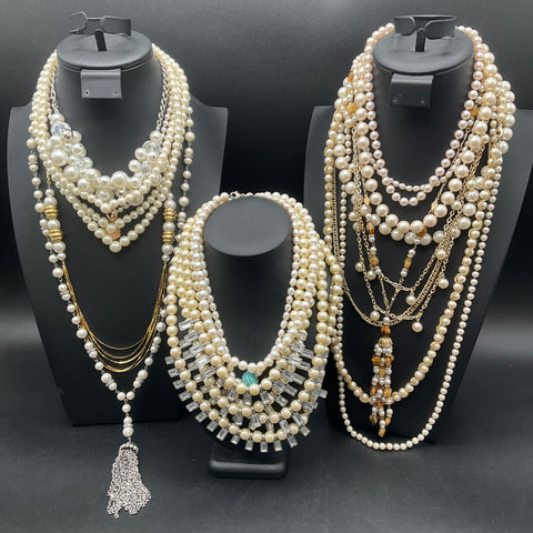 Assorted Faux Pearl Costume Jewelry Lot of 15 Necklaces Vintage & Modern
