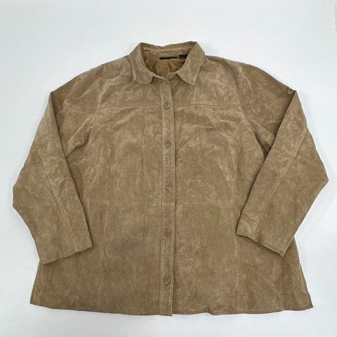 Relativity Tan Vintage Y2K Perforated Suede Leather Shirt Jacket Women's 2X