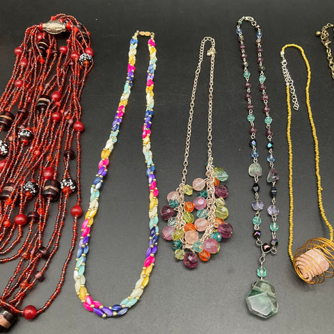 Boho Costume Jewelry Lot 12 Necklaces Elephant Rhinestone Beaded Pendants