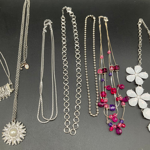 Mixed Fashion Costume Jewelry Lot 10 Necklaces Beaded Statement Silver Tone