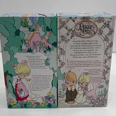 Vintage 1992 RoseArt Precious Moments Dolls Lot of 2 Bride & Pink Dress 9" NIB