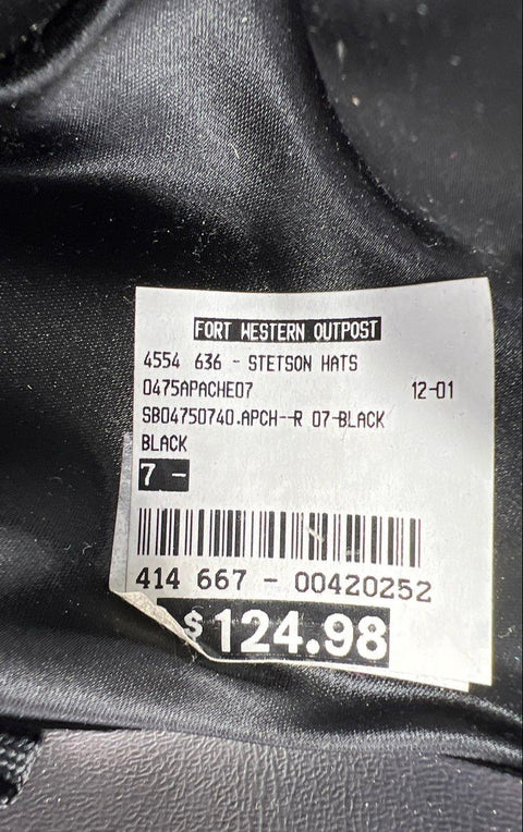 Stetson Men's Black Apache American Buffalo Collection 4X Cowboy Hat Sz 7