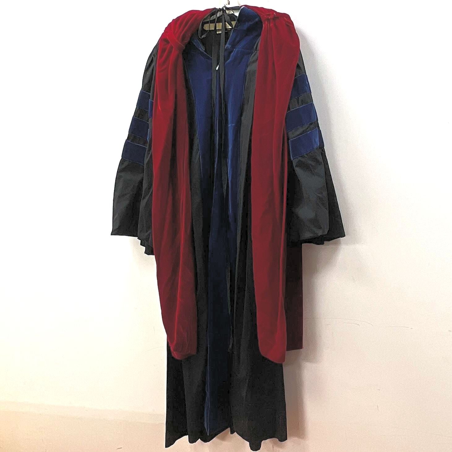 Vintage Black Red Blue Velvet Doctoral Academic Gown Professor Robe Regalia