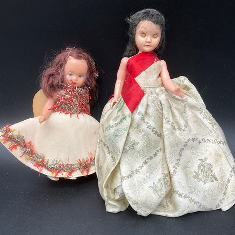 Vintage Hard Plastic Doll Lot Mixed 2 Pieces Christmas Angel Fashion G