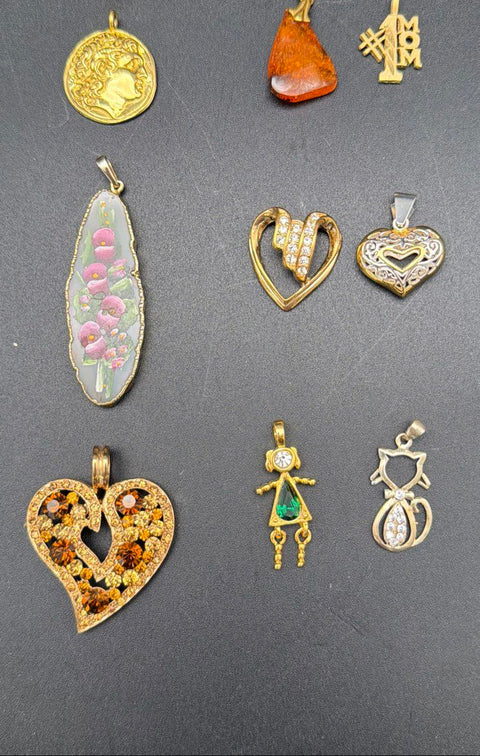 Vintage to Modern Mixed Costume Jewelry Pendant Lot 0.5 Lbs Heart Cross Key