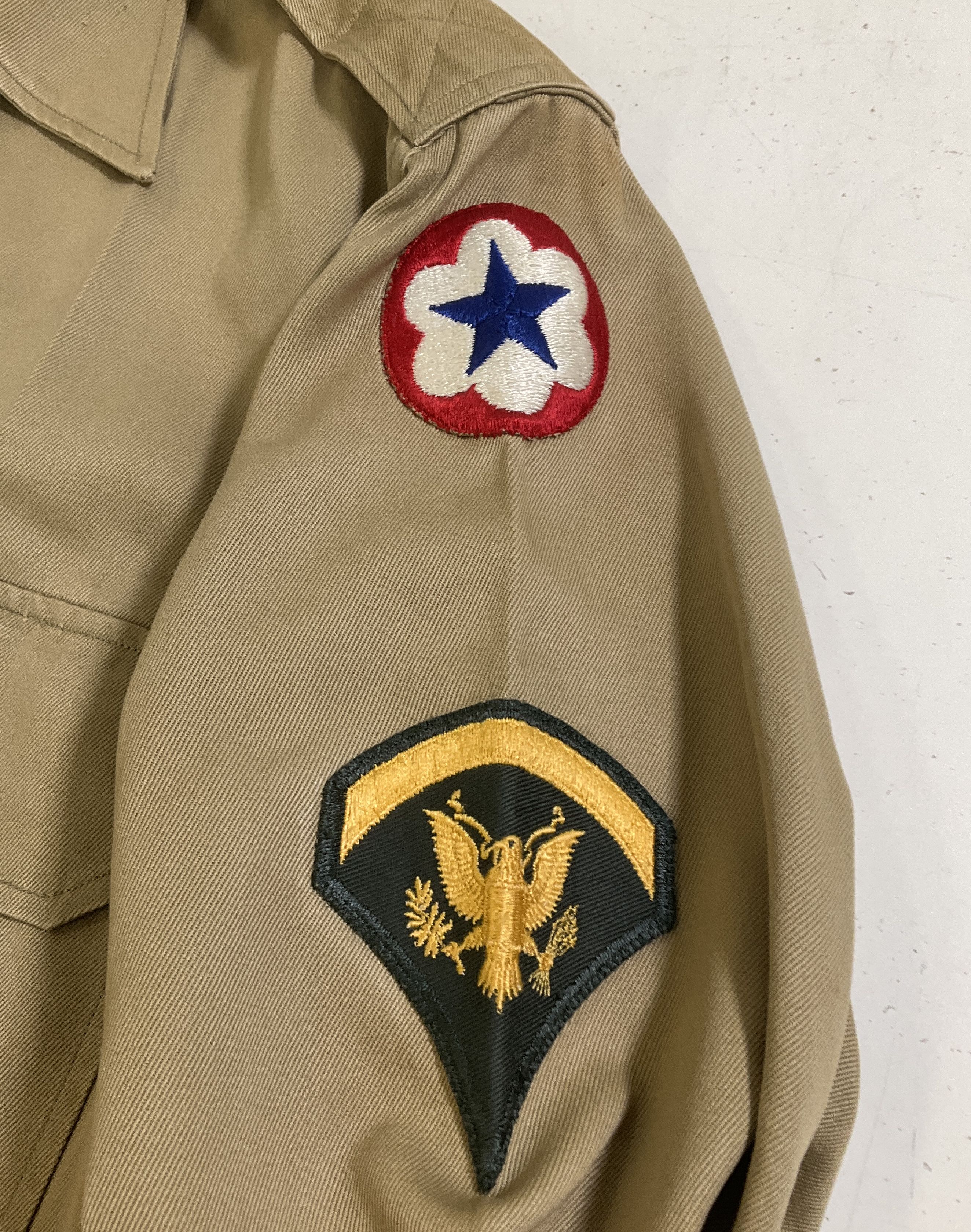 Vintage 50s US Army Khaki Field Shirt ASF Specialist Patch Mens L Military Issue