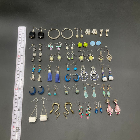 Vintage to Modern Costume Earring Jewelry Lot of 28 Pairs Hoops Dangles Novelty