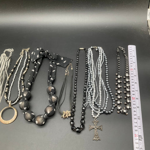 Gothic Statement Jewelry Lot 10 Necklaces Cross Pendant Fabric Beaded 1.14 lb