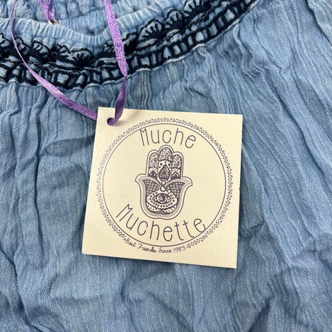 NWT Muche et Muchette Embroidered Trim Boho Crinkle Tunic Dress Blue Sz O/S