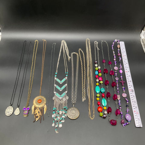 Fashion Costume Jewelry Lot 1.1 lbs Necklaces Statement Boho Beaded Owl Cross