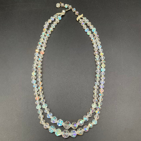 Vintage Aurora Borealis Faceted Glass Demi Parure Necklace & Earring Set