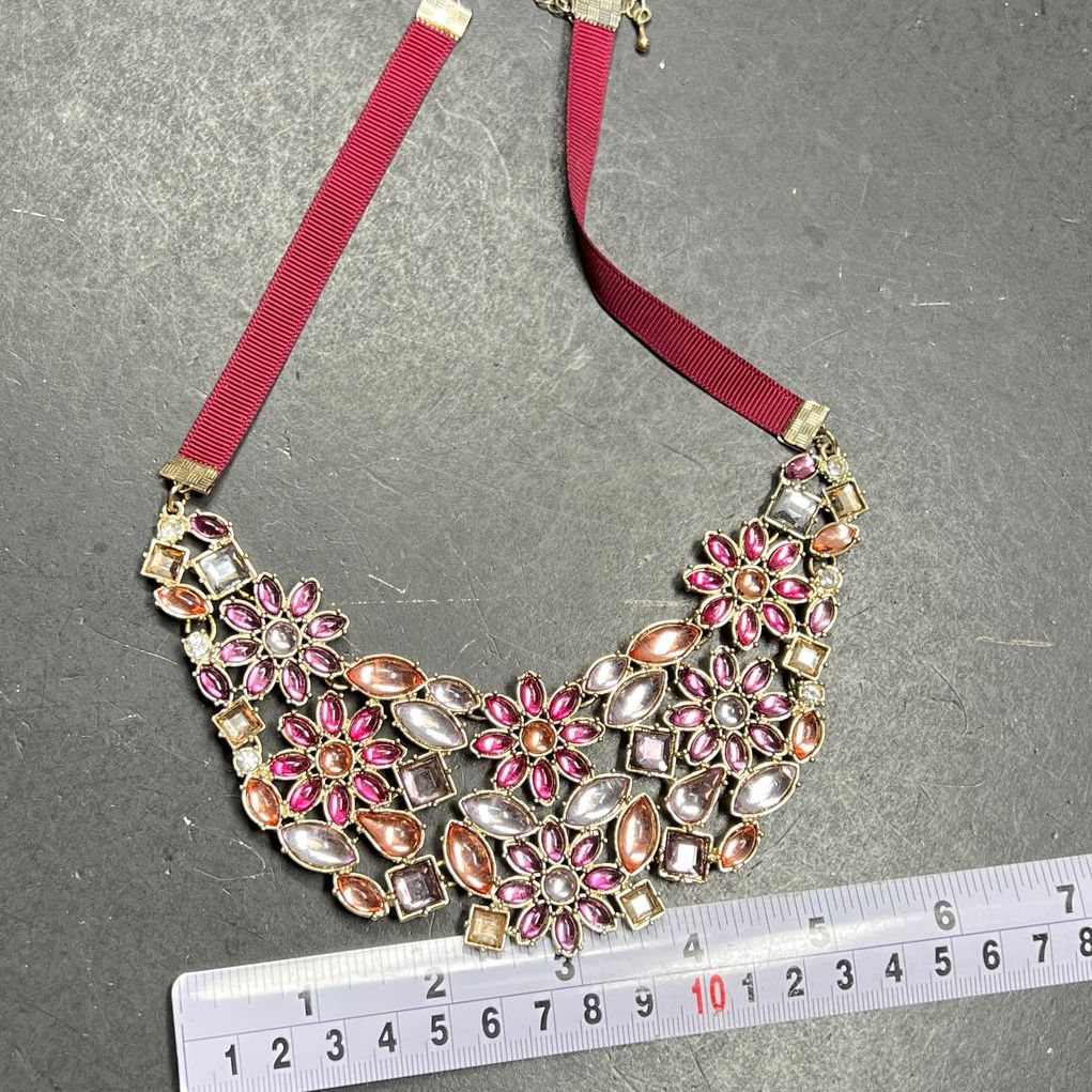 Avon Floral Rhinestone Statement Ribbon Necklace