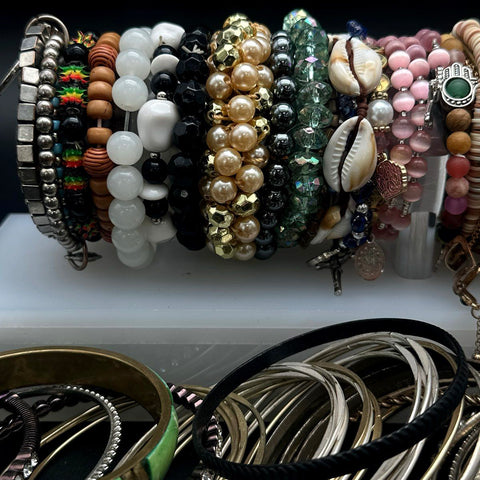 Vintage to Modern Fashion Bracelet Lot 60+ Bangles Beaded Rhinestone Cuff 3 lbs