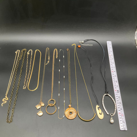 Fashion Costume Jewelry Lot of 11 Necklaces Gold Tone Chains Lockets Pendants