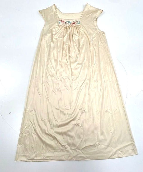 Vintage 80s JCPenney Women's Cream Robe Nightgown Set Floral Embroidery Sz S