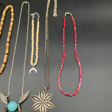 Boho Eclectic Fashion Necklace Lot of 11 Beaded Statement Filigree Pendants
