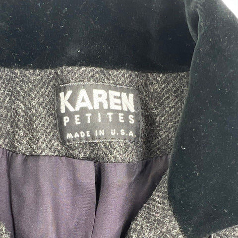 Vintage 80s Karen Petites Dbl Breasted Wool Herringbone Coat Made USA
