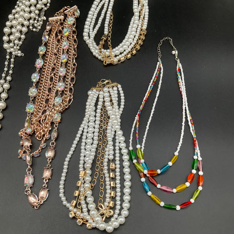 Costume Jewelry Lot of 9 Necklaces Vintage to Modern Faux Pearl Beaded Crystal