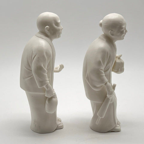 Collectible Asian Figurine Lot 2 Piece White Bisque Porcelain Elderly Couple