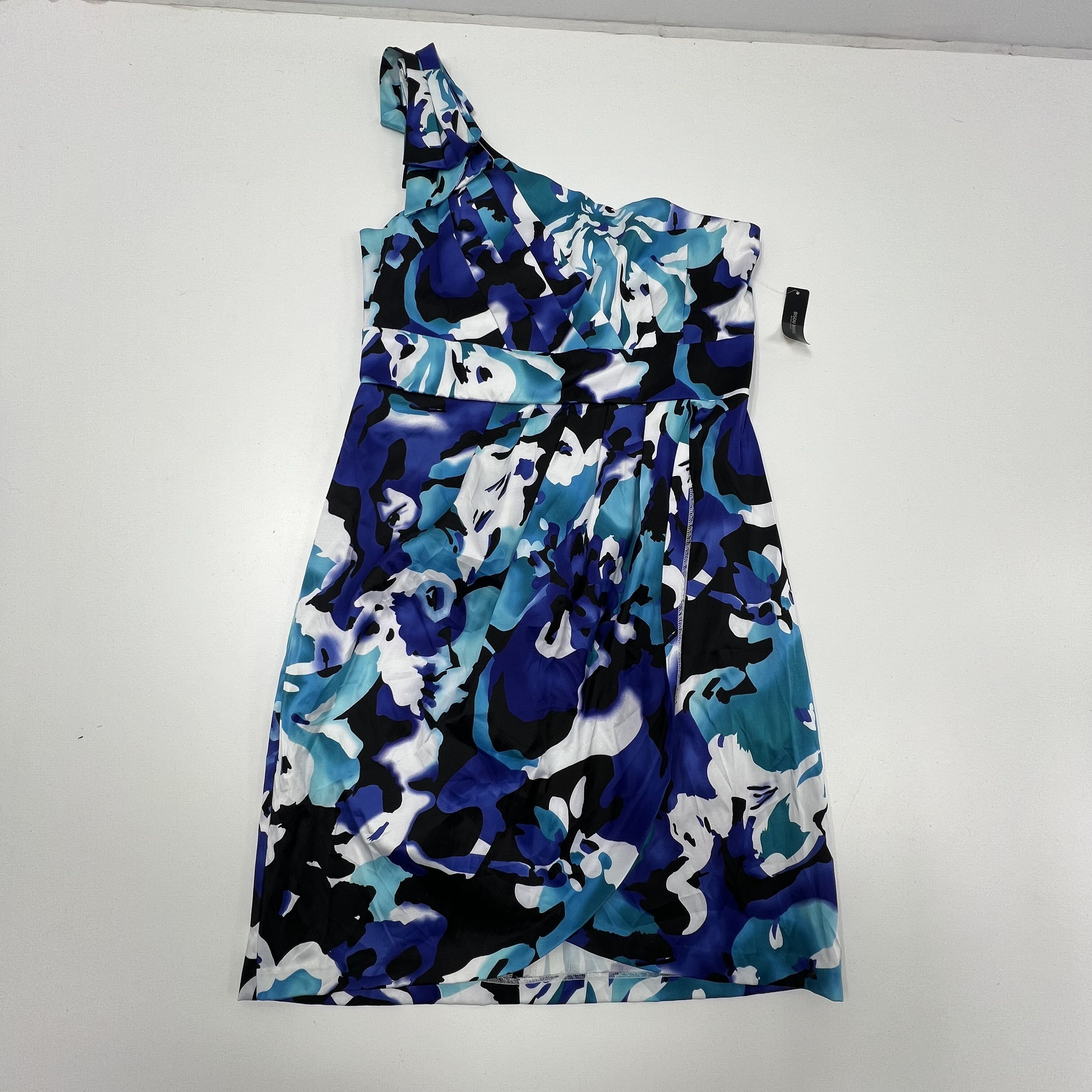 NWT Bisou Bisou One Shoulder Blue Abstract Cocktail Dress Women 16 $70