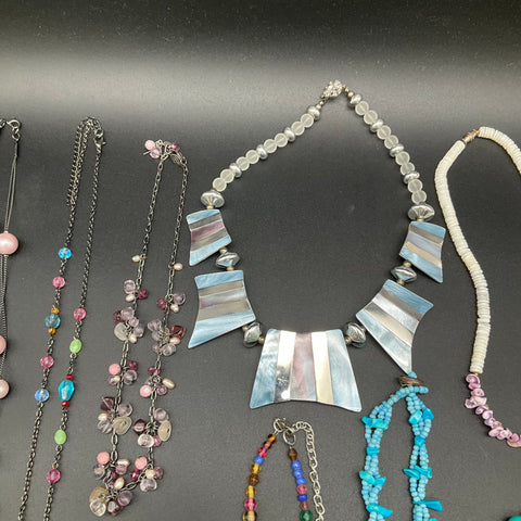 Vintage to Modern Costume Jewelry Lot 1 lb Beaded Shell Statement Necklaces 12pc