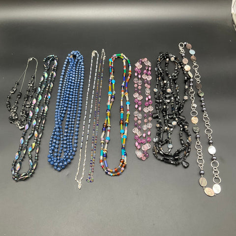 Vintage Beaded Shell Glass & Fashion Jewelry Lot of 9 Necklaces Colorful
