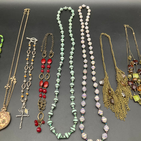 Vintage and Modern Costume Jewelry Lot of 8 Necklaces Paper Beads Tassel Pendant