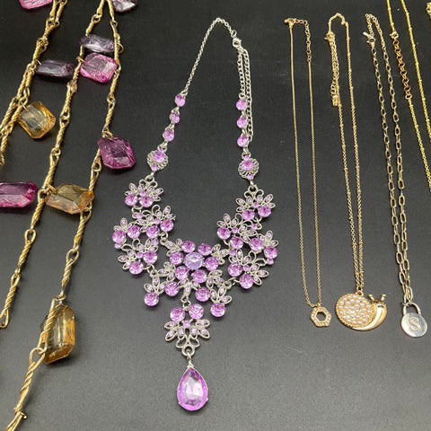 Vintage to Modern Mixed Jewelry Lot 14 Necklaces Statement Floral Boho 0.5 lbs