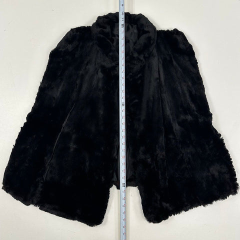 Vintage 1950s Black Real Fur Shawl Capelet Hand Stitched Satin Lining Sz OS