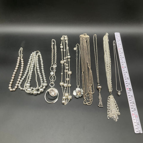 Vintage to Modern Costume Jewelry Necklace Lot of 9 Silver Tone Tassel Floral