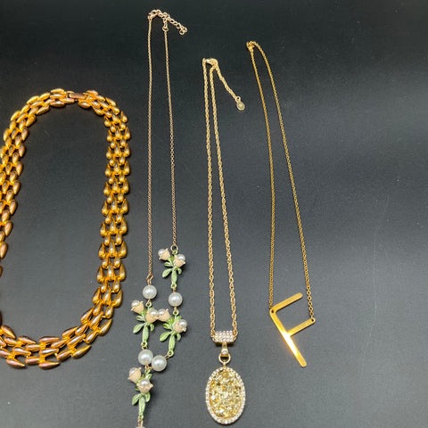 Fashion Jewelry Lot of 7 Necklaces Gold Tone Statement Bib Floral Druzy Style
