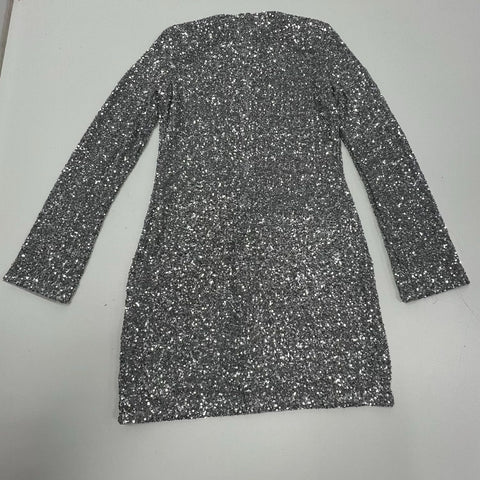 & Other Stories Silver Sequin Long Sleeve Mock Neck Mini Dress Women's M