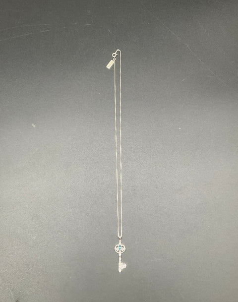 Disney 925 Sterling Silver Platinum Alloy Cinderella Key Necklace Topaz Diamond