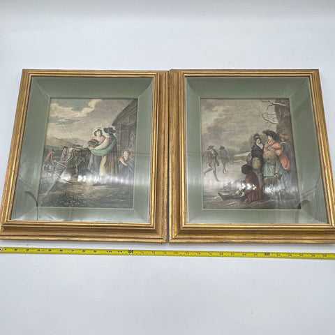 William Hamilton Colored Engravings January February Pair 15x17 Framed Boydell