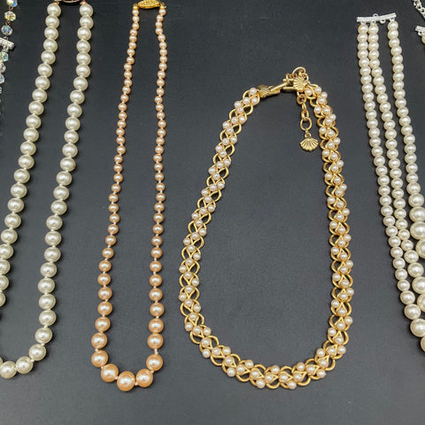 Vintage Richelieu Faux Pearl AB Bead Costume Jewelry Lot of 6 Necklaces