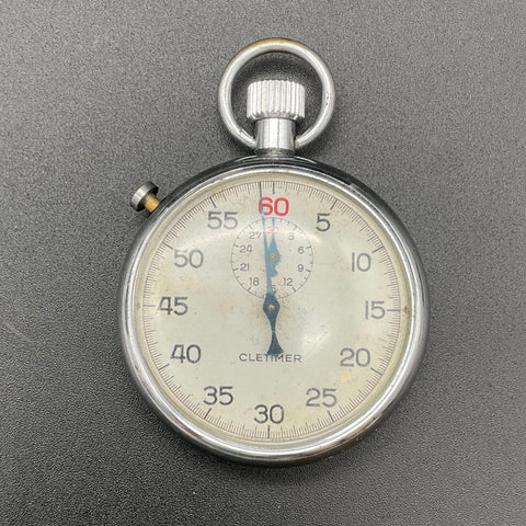Vintage Cletimer Mechanical Stopwatch Swiss Made Tested Working Loose Crystal