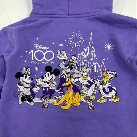 Disney Kids' 100 Years of Wonder Hoodie Purple Mickey Mouse Pullover Sz 9/10