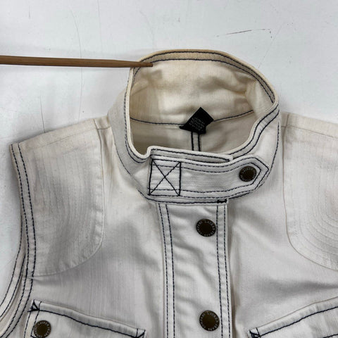 Lauren Ralph Lauren Women's White Utility Cargo Vest Contrast Stitch Sz L NWT