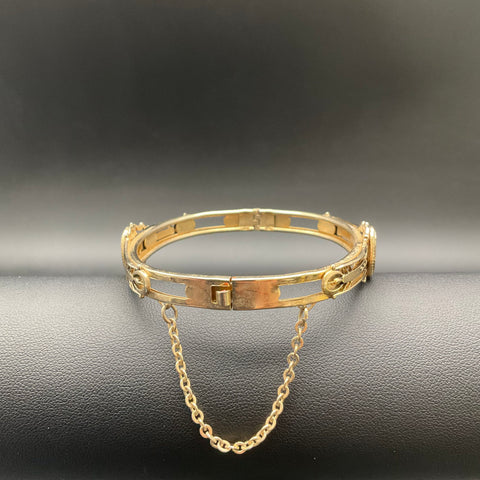 Vintage Marino Gold Tone Black Stone Victorian Revival Bangle Bracelet Signed